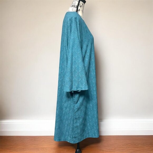 Chico’s Textured Knit Shift Midi Dress Teal V-Neck Boho Resort Beach Size XL 3 - Picture 8 of 9